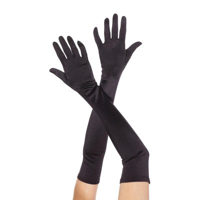 Music Legs -BLACK Extra Long Satin Gloves - Black