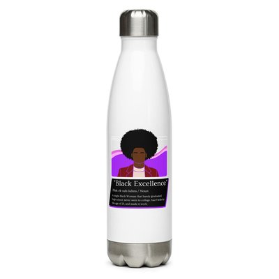 Black Excellence Definition Stainless Steel Water Bottle - White
