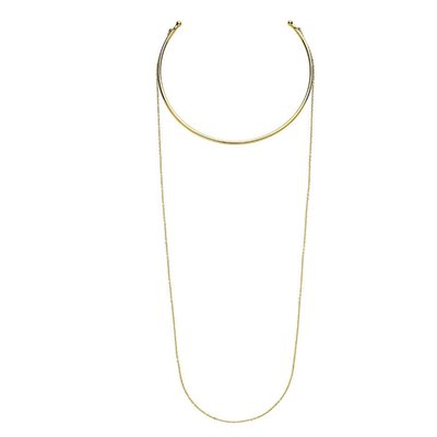 Gold Collar Choker With Chain Drop