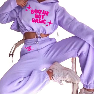 Boujie Not Basic Purple Track Suit - Hot Pink