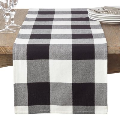 Saro     Rectangle Cotton Table Runner With Buffalo Plaid Pattern Black