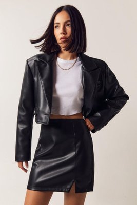 Faux Leather Slit Front Mini Skirt