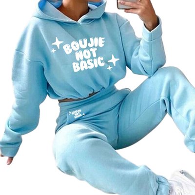 Boujie Not Basic Blue Track Suit - White