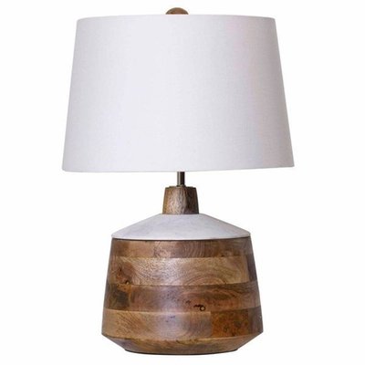 Carved Wood Table Lamp With Marble Lid Accent