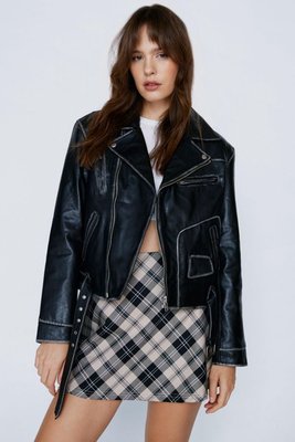 Womens Real Leather Oversized Shaded Jacket
