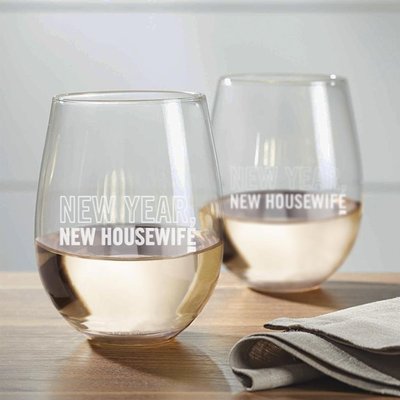Bravo New Year, New Housewife Stemless Wine Glass - Set of 2