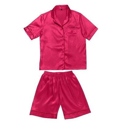 Short Pajama Set - Pink with Pink Piping