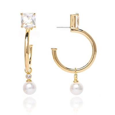 Cubic Zirconia Top + Pearl Dangle Hoop Earrings