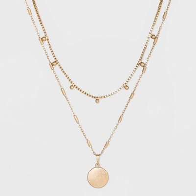 Ball & Medallion In Worn Gold Layer Necklace