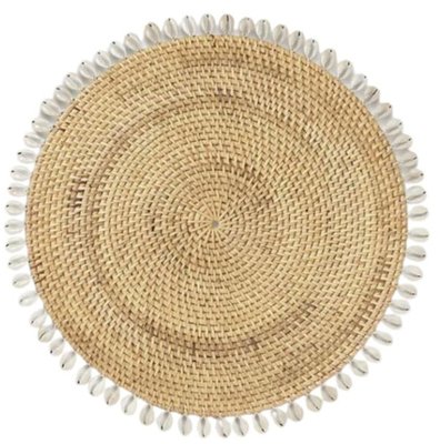 Rattan Placemat With Cowrie Shell, Set of 4